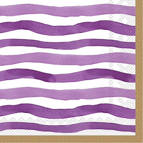 Boston International IHR Lunch Paper Napkins, 6.5 x 6.5-Inches, Wavy Stripe Purple