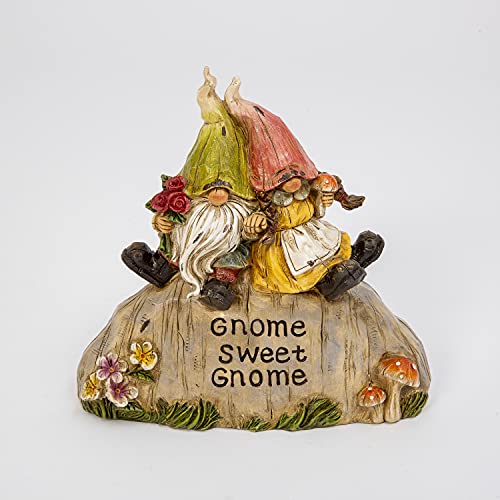 Gerson International 2573220 Garden Gnomes Sitting on Rock, 8.07-inch Length, Resin