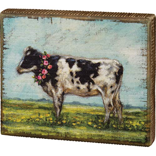 Primitives by Kathy 109167 Wooden Box Sign (Cow Wreath)