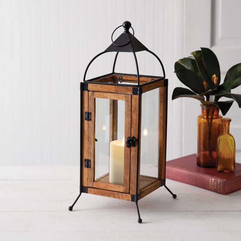 CTW Home Collection Wood and Metal Aalto Table or Hanging Candle Lantern, 19.5-inch Height, Home Accent, Tabletop Decor