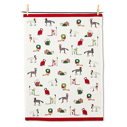 Abbott Collection  56-KT-HOLICATS Holiday Cats Tea Towel, White/Red