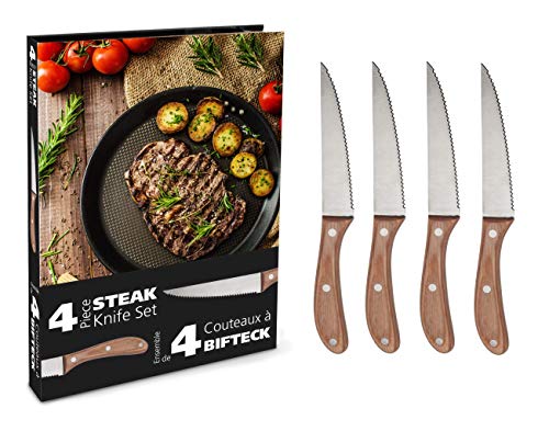 BIA Cordon Bleu 3291244SSS1SIOC Danesco Library Steak Knives Set of 4, 8-inch Long, Acacia