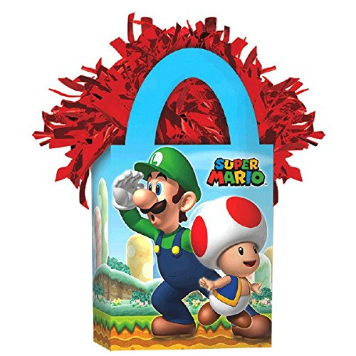 amscan Boys Super Mario Brothers Mini Tote Party Balloon Weight, 5.7 oz, Blue/Red