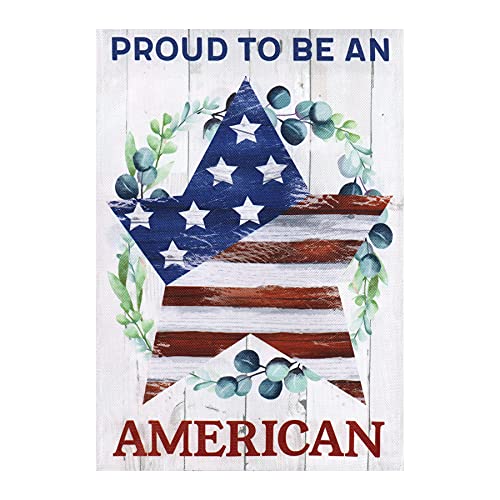 Evergreen Flag Double Sided Proud to be an American Patriotic Garden Burlap Flag for Homes Gardens and Yards