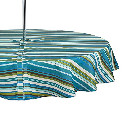 DII Design Indoor/Outdoor Tabletop Collection, Flannel Backed, Stripe, 60" Round w/Zipper, Beachy Print