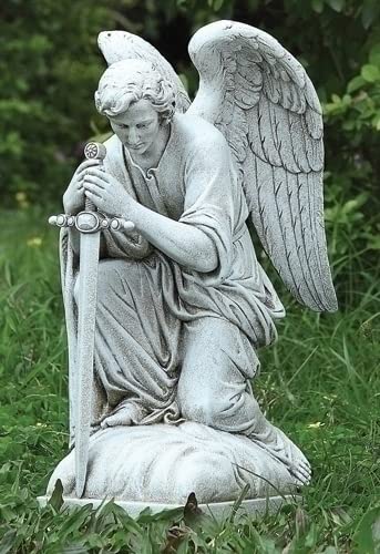 Roman Joseph Studio 40007 Tall Male Angel Kneeling with Sword Garden Statue, 13.25-Inch