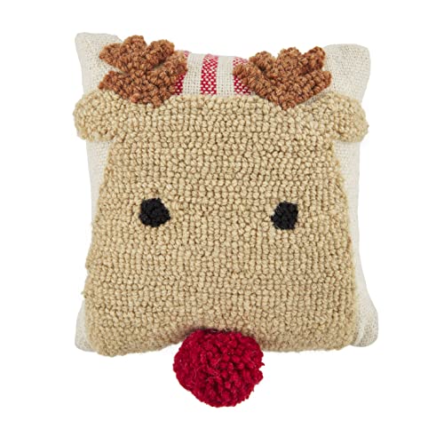 Mud Pie Whimsy Small Christmas Hook Pillow, 8" x 8", Reindeer