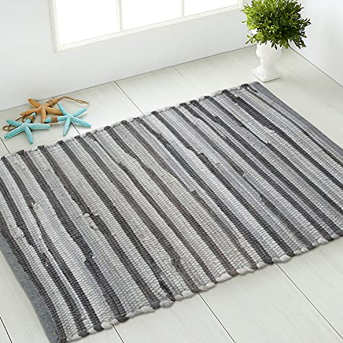 CHARDIN HOME Boho Rag Rug 2x3 feet Grey & White Accent Rug | Cotton Hand Woven Chindi Rug, Farmhouse Throw Rug | Perfect for Hallways, Kitchens, Bathroom, bedrooms | Shades of Grey & White