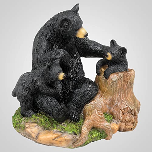 Lipco Polystone Bear Family On Tree Stump Figurine, 3.75-inch Length, Tabletop Decoration