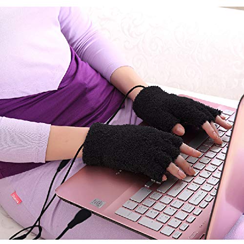 Obbomed MH-1020 USB 5V Composite Heating Element Warming Half Finger Stretchy Gloves ‚Äì Connected to USB Port, PC, Laptop, Adapter for Power, Universal Size: 7.5 x 5 inches, Black