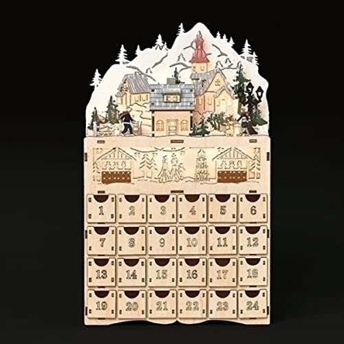 Roman 14" Beige and Black Mountain Village Countdown LED Christmas Tabletop Decor