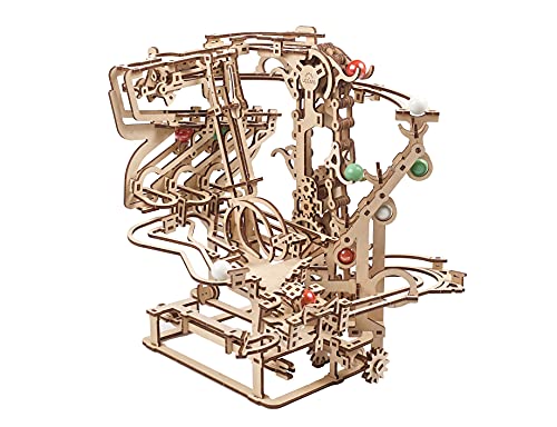 Ukidz UGEARS 3D Puzzle Marble Run Chain - Creative 3D Wooden Puzzles for Adults with Rubber Band Motor - Marble Run Chain Wood Model Kit - Unique Wooden Puzzle - 3D Puzzles for Adults and Kids Building Kit