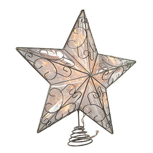 Kurt Adler 10 Light Snowfall 5 Point Silver Wire Star Treetop