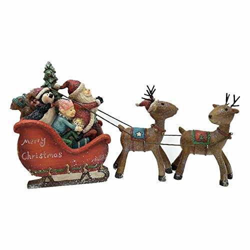Comfy Hour Joyful Holiday Collection 5'' Festival Christmas Santa, Kid, Penguin Sitting in Red Sled Drawed by Brown Deers, Winter Decoration, Set of 3, Polyresin
