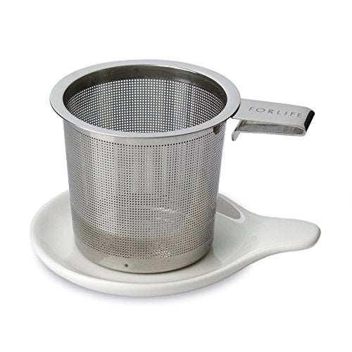 FORLIFE Hook Handle Tea Infuser and Dish Set, White