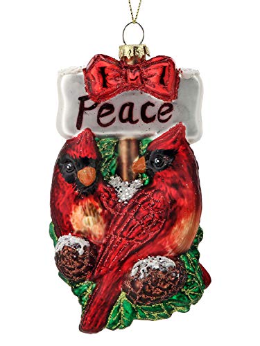 Regency International 5" Glass Peace Cardinals Ornament