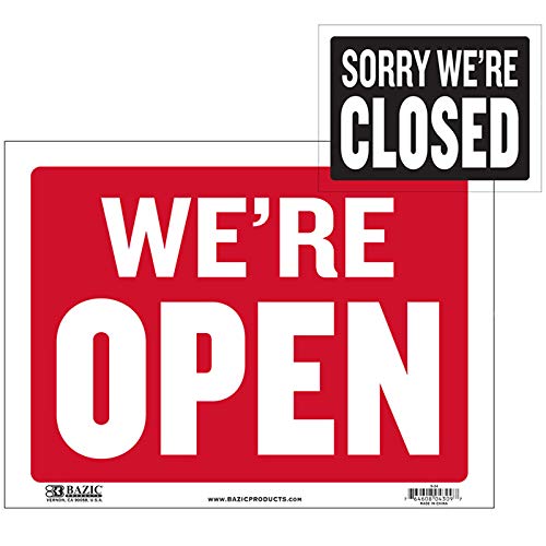 BAZIC 12" X 16" Open & Closed Sign, Double Sides Plastic Signs Vinyl, Business Store Office Door Window Restaurants Bars Retail Salon Shops, Waterproof, Indoor Outdoor, 1-Pack