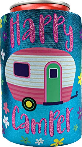 Spoontiques Happy Camper Can Coolers, One size, Blue