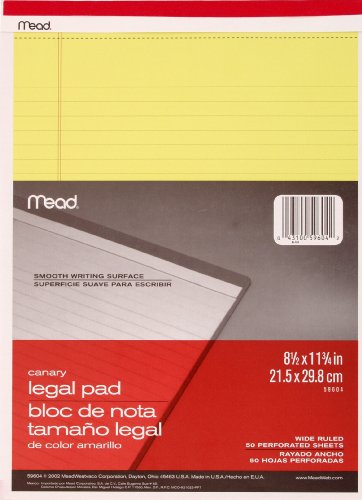 ACCO (School) Mead Canary Legal Pad, 8.5 X 11.75 Inches, 50 Sheets (59604)