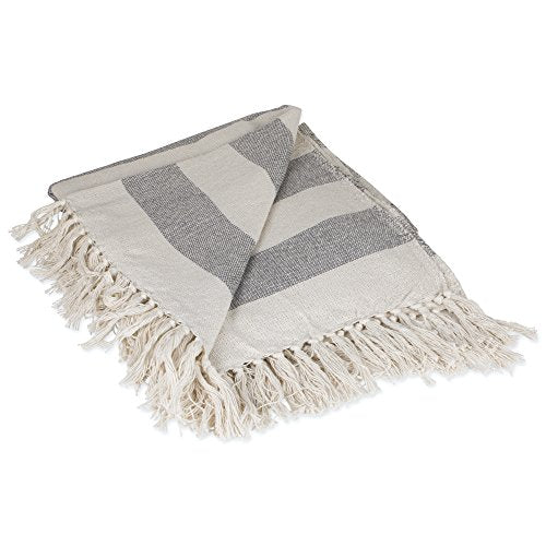 DII Design Rustic Farmhouse Cotton Cabana Striped Blanket Throw with Fringe For Chair, Couch, Picnic, Camping, Beach, & Everyday Use, 50 x 60" - Cabana Striped Gray