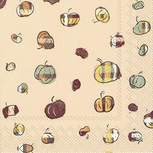 Boston International IHR 3-Ply Lunch Paper Napkins, 6.5 x 6.5-Inches, Fall Plaid Pumpkins