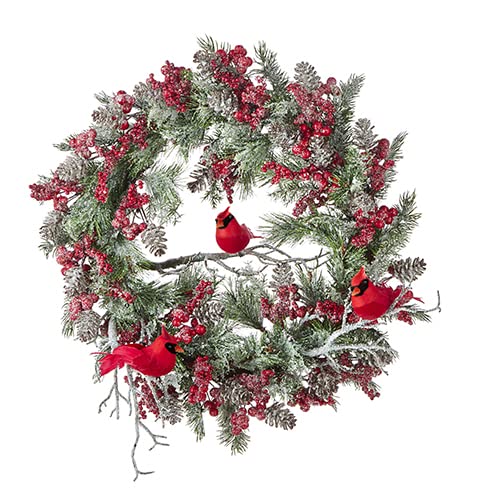 RAZ Imports 2022 Countryside Christmas 18" Berry and Pine Wreath with Cardinals