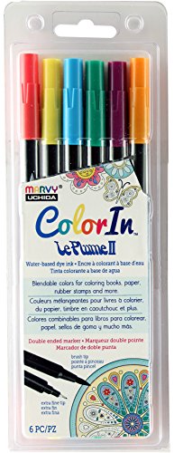 Uchida 6 Piece Colorin Le Plume II Coloring Book Pens, Bold