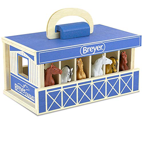 Breyer Horses Farms Wooden Stable Playset with 6 Horses | 6 Piece Playset | 6 Stablemates Horses Included | 6‚Äù H x 9‚Äù L x 2.5‚Äù D | 1:32 Scale | Model 