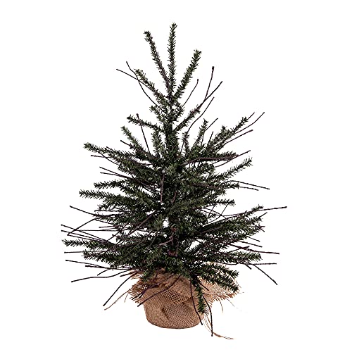 Vickerman 18" Vienna Twig Artificial Christmas Tree Unlit, Seasonal Indoor Home Decor with Decorative Burlap Base