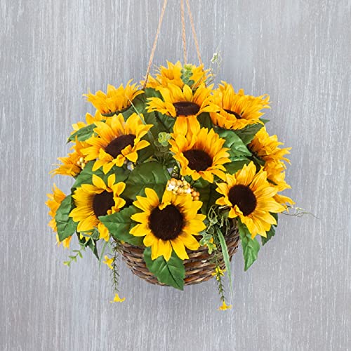 Gerson International Sunflower Hanging Bamboo Basket, Yellow, 15-inch Height