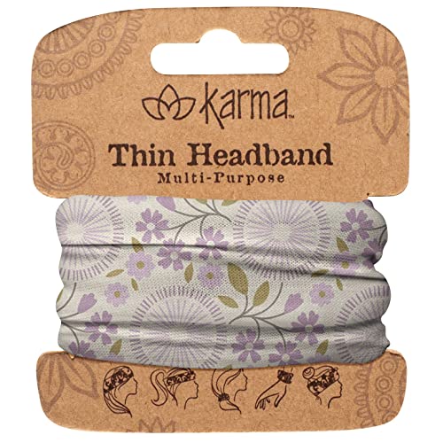 Karma Lilac Dandelion Headband for Women - Thin - Fabric Headband and Stretchy Hair Scarf - Purple/Grey