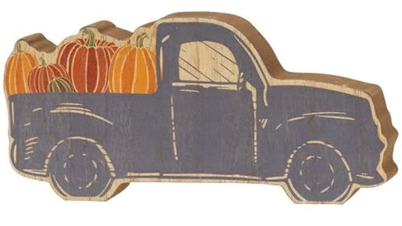 Pumpkin Truck Shelf Sitter | Blue Truck Tabletop Decor |7 x 3.5 inch
