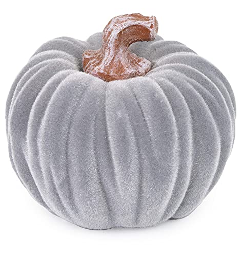 Boston International Decorative Tabletop Velvet Pumpkin, 3 x 3-Inches, Grey