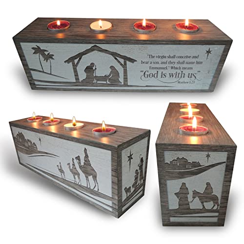 Cathedral Art Abbey & CA Gift God is with Us Advent Block W/Tea Lights, Multi