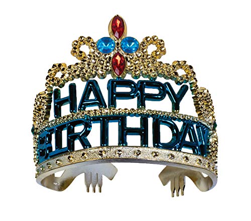 Forum Novelties Happy Birthday Gold Blue Crown Tiara