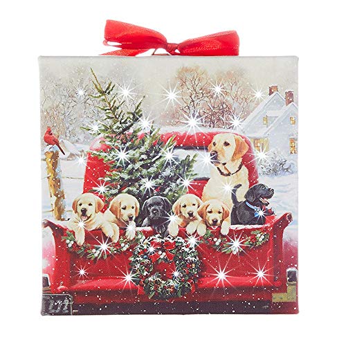 RAZ Imports Yuletide Gathering 6" Labradors in Truck Lighted Print Ornament with Easel Back