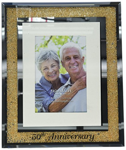 Pavilion Gift Company 85115 Glorious Occasions-50th Anniversary Gold Crystal Mirrored 4x6 Picture Frame