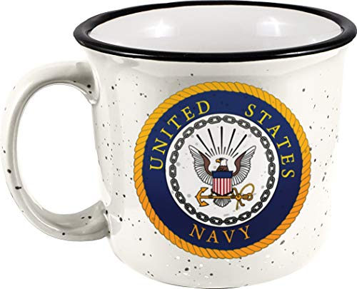 Spoontiques 21531 Navy Ceramic Camper Mug, 14 ounces, White