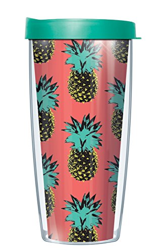 Freeheart Pop Art Pineapple Pink Traveler 16 Oz Tumbler Cup with Teal Lid