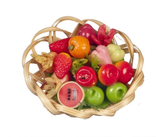 Aztec Imports Dollhouse Miniatures Assorted Fruit/vegetable Basket 