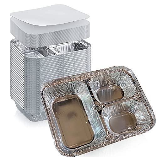 DHG Professional Disposable Aluminum Foil Tray with Paper Board Lids (Case of 250 sets) ‚Äì 3 Compartment Foil Pan