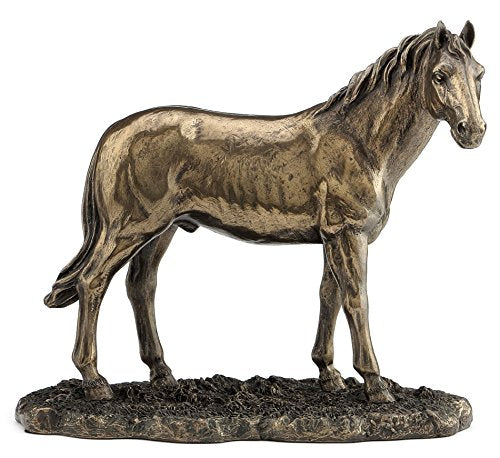 Unicorn Studio 6.75 Inch Horse Standing in Grassland Cold Cast Bronze Figurine