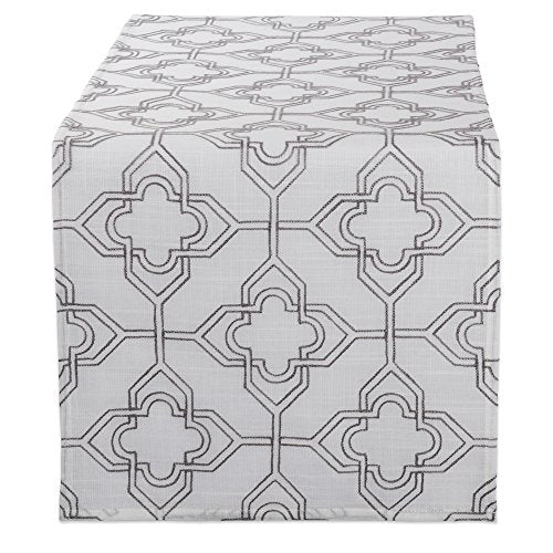 DII Design Polyester Embroidered Table Runner for Spring Garden Party, Summer BBQ, Baby Showers and Everyday Use - 14x70, Lattice on White Base