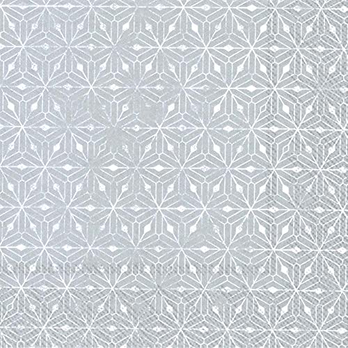 Boston International IHR 3-Ply Paper Napkins, 20-Count Cocktail Size, Crystal Ornaments Silver