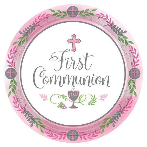 Amscan Communion Day Girl Round Plates, 10.5"