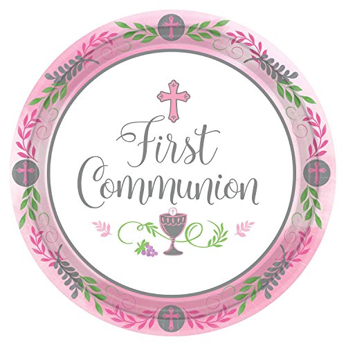 Amscan Communion Day Girl Round Plates, 7"