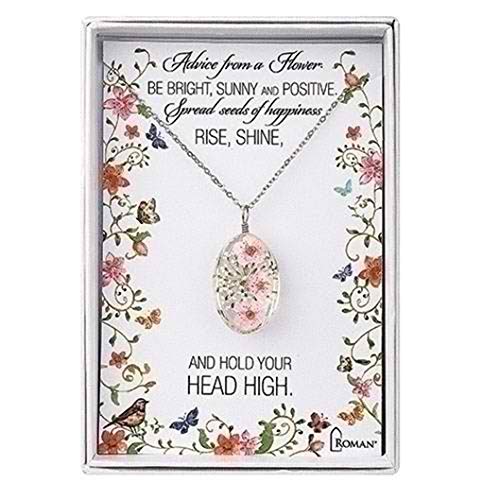 Roman 13703 Pressed Flower Necklace (Pink)