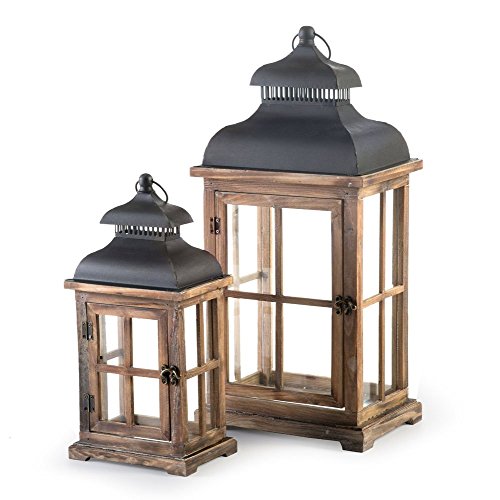 Melrose Wooden Vintage Lantern indoor or outdoor decorative lantern with rustic lantern design - Set of 2