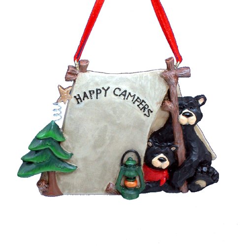 Kurt Adler 1 X FLATBACK "HAPPY CAMPERS" TWO BLACK BEARS IN TENT ORNAMENT - Christmas Ornament