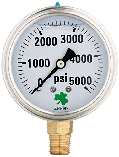 Zenport LPG5000 Zen-Tek Glycerin Liquid Filled Pressure Gauge, 5000 PSI